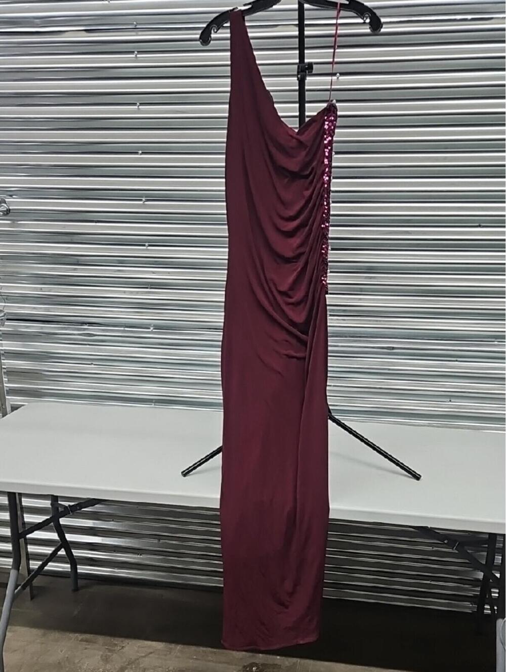 Christian Lacroix One-Shoulder Burgundy Sequin-Trim Gown